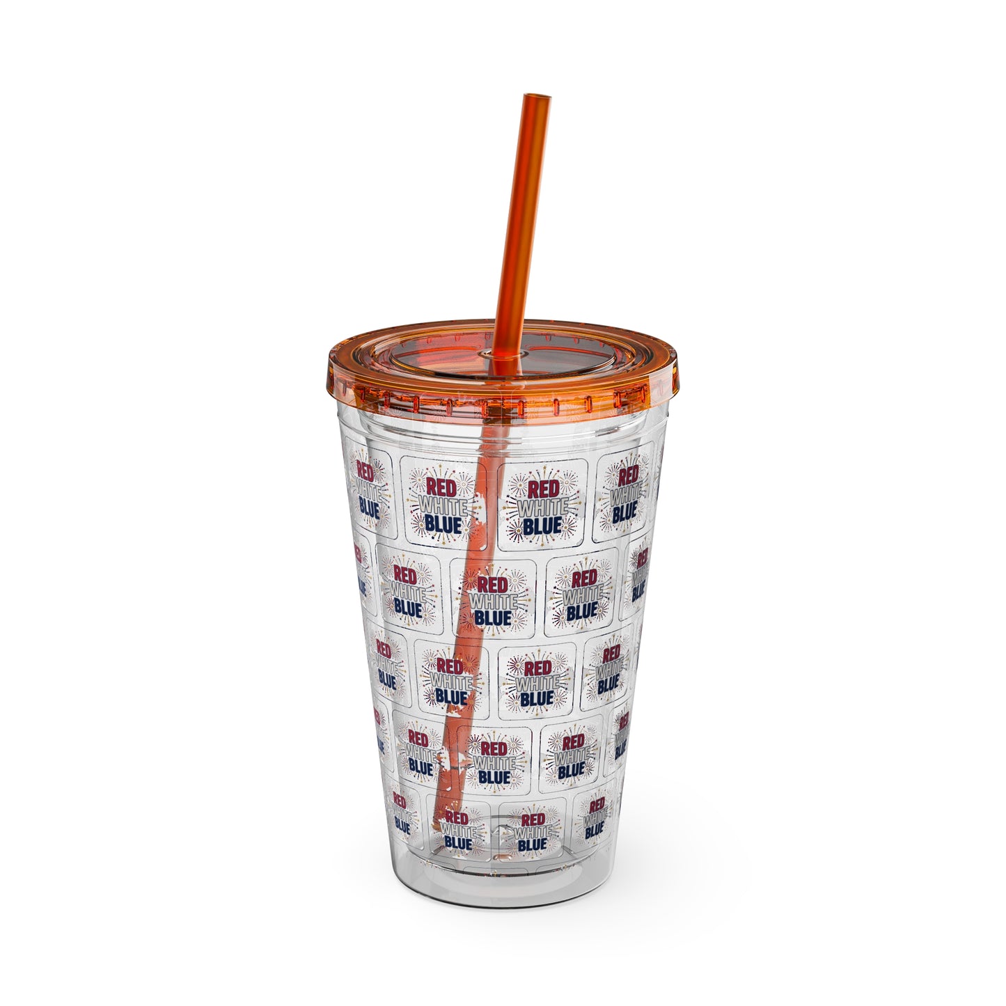 Red White Blue flag pattern Tumbler | 16oz straw cup
