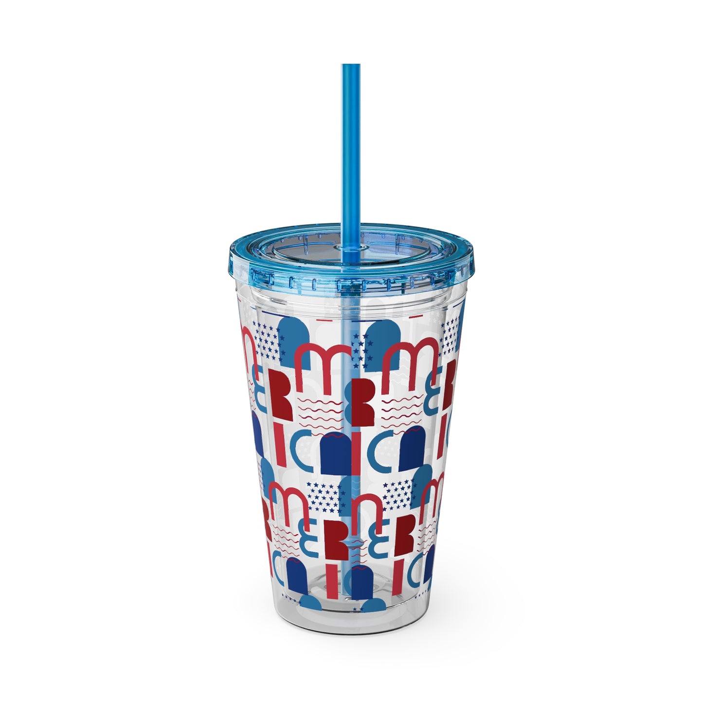 Red Blue Abstract Beach Pattern Tumbler | 16oz Straw Cup