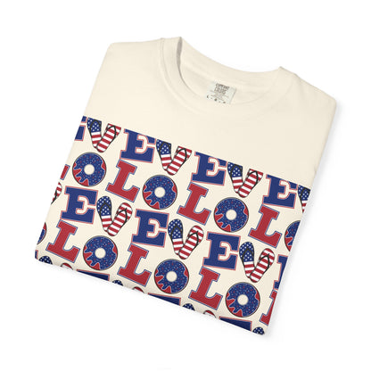 Patriotic LOL Pattern T-Shirt | Red White Blue Text Tee