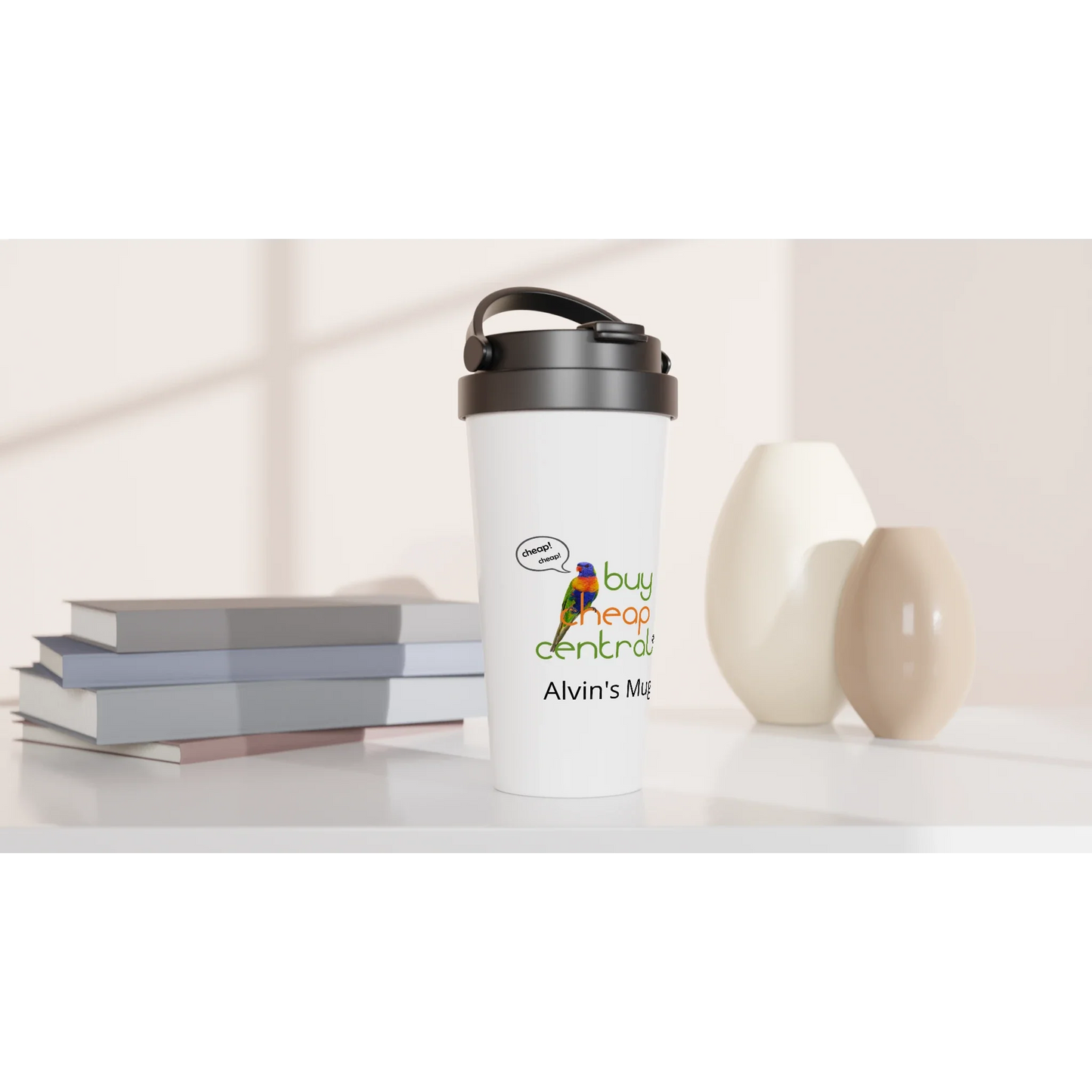 White 15oz Stainless Steel Travel Mug