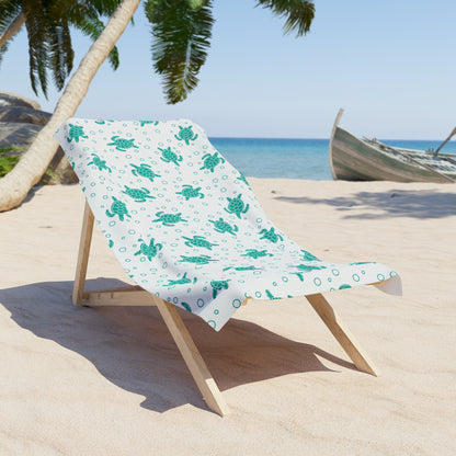 Sea Turtle Pattern Beach Towel | Teal Turtles on White