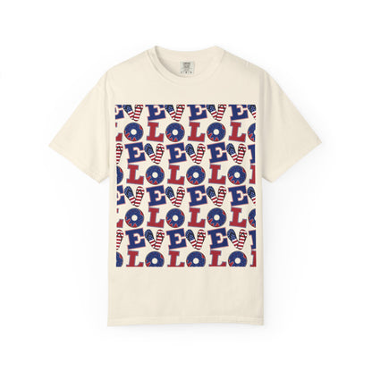 Patriotic LOL Pattern T-Shirt | Red White Blue Text Tee