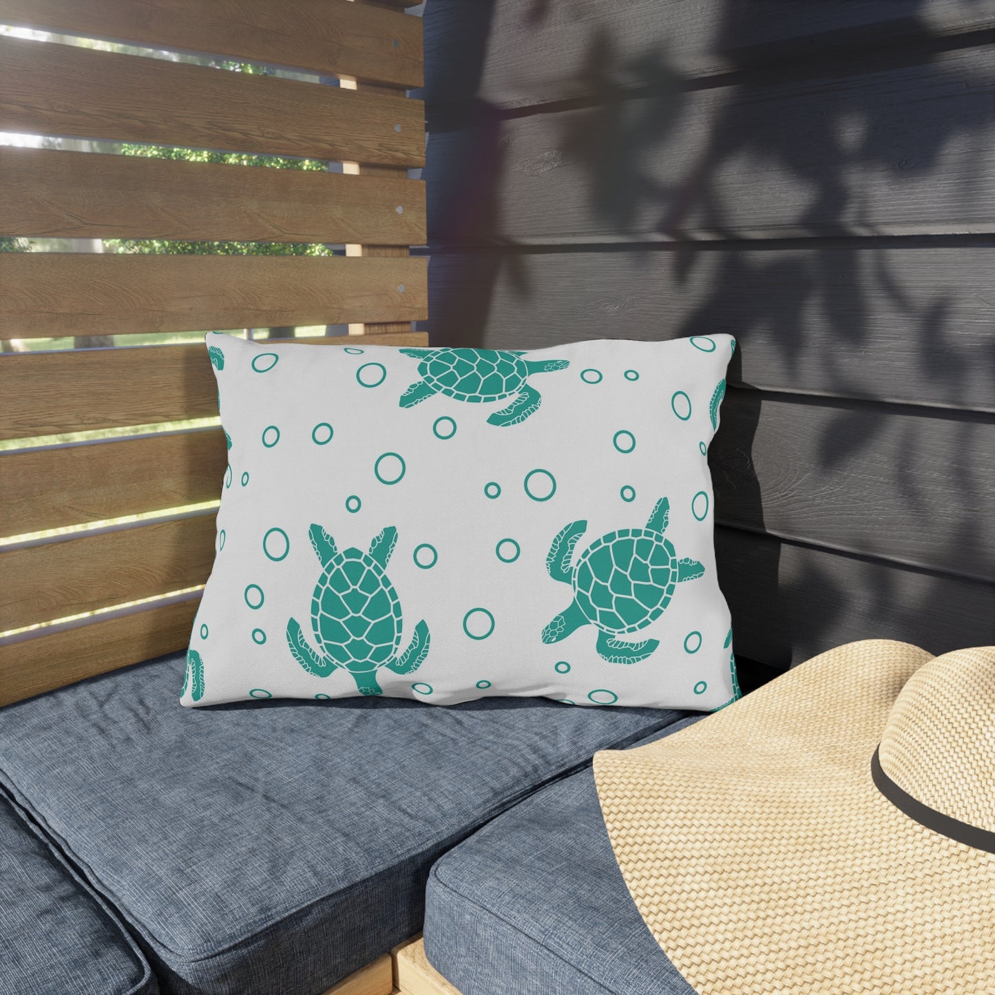 Sea Turtle Outdoor Pillow – Teal Nautical Patio Cushion