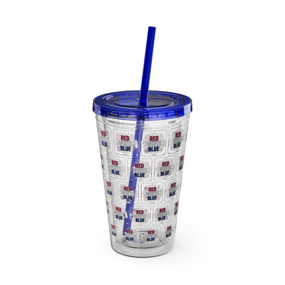 Red White Blue flag pattern Tumbler | 16oz straw cup