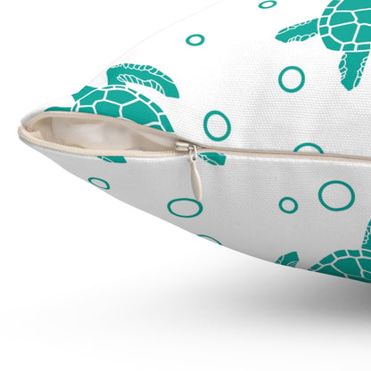 Teal Sea Turtle Pattern Pillow | Square Decorative Pillow