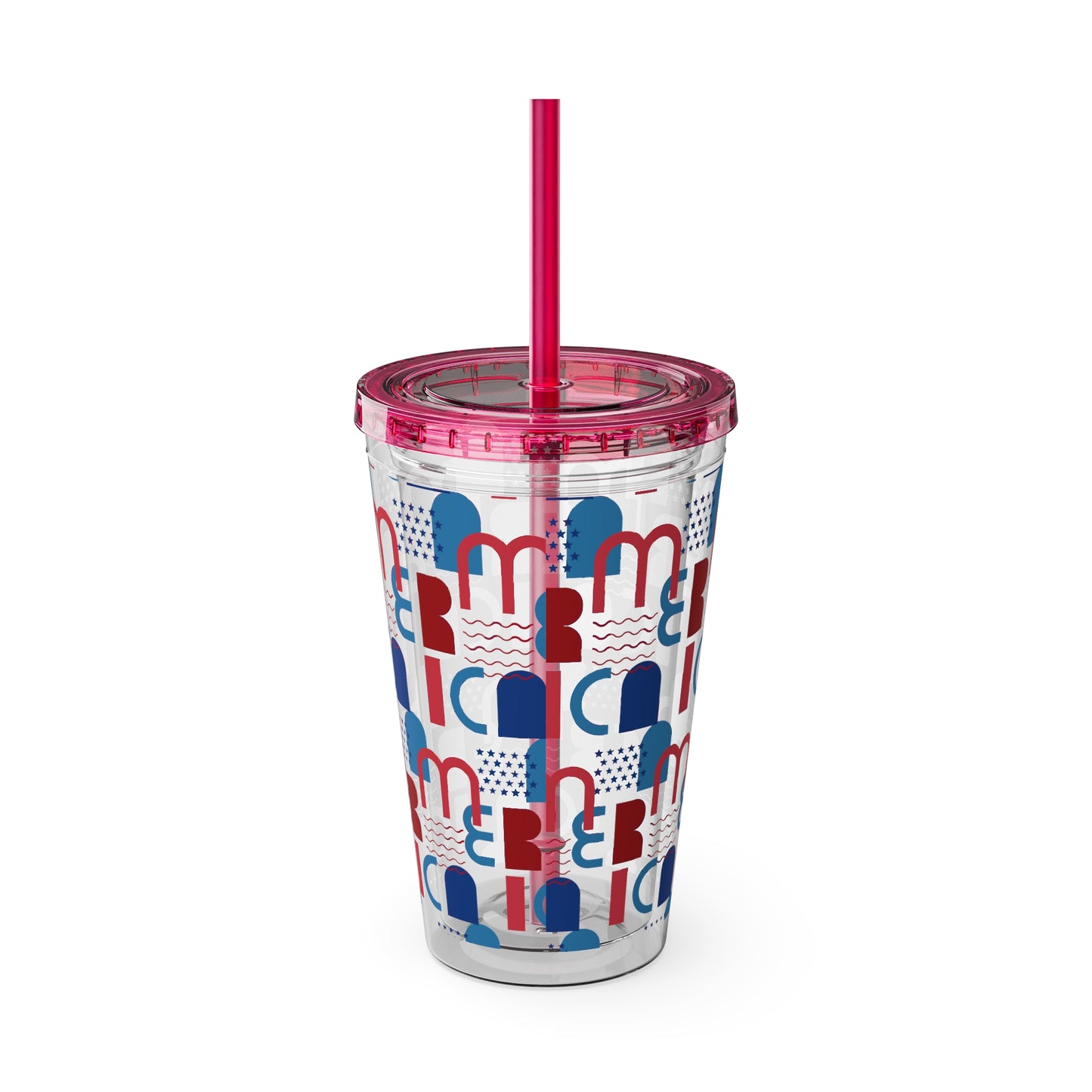 Red Blue Abstract Beach Pattern Tumbler | 16oz Straw Cup