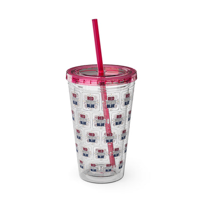 Red White Blue flag pattern Tumbler | 16oz straw cup