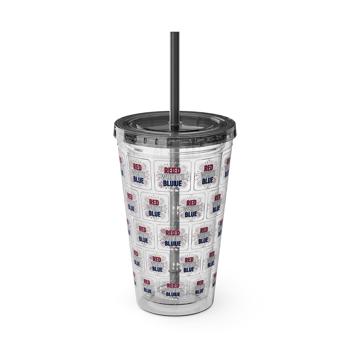 Red White Blue flag pattern Tumbler | 16oz straw cup