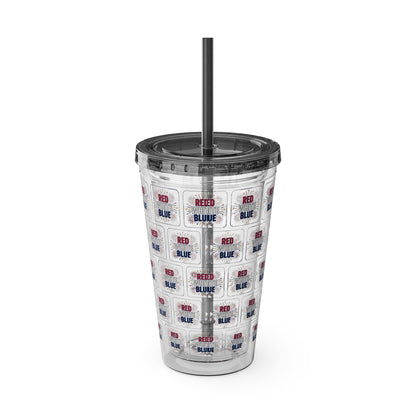 Red White Blue flag pattern Tumbler | 16oz straw cup