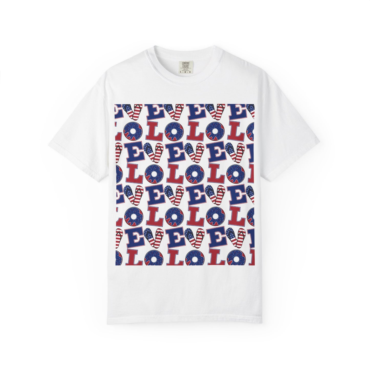 Patriotic LOL Pattern T-Shirt | Red White Blue Text Tee