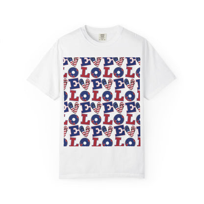 Patriotic LOL Pattern T-Shirt | Red White Blue Text Tee