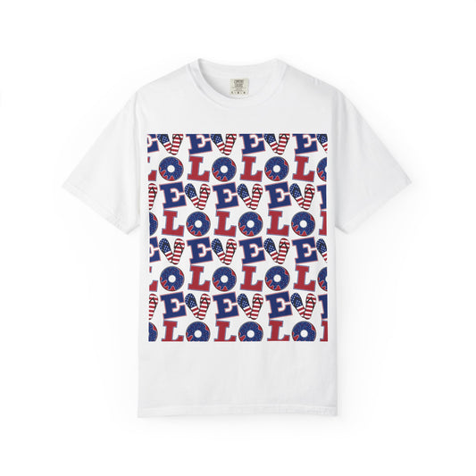 Patriotic LOL Pattern T-Shirt | Red White Blue Text Tee