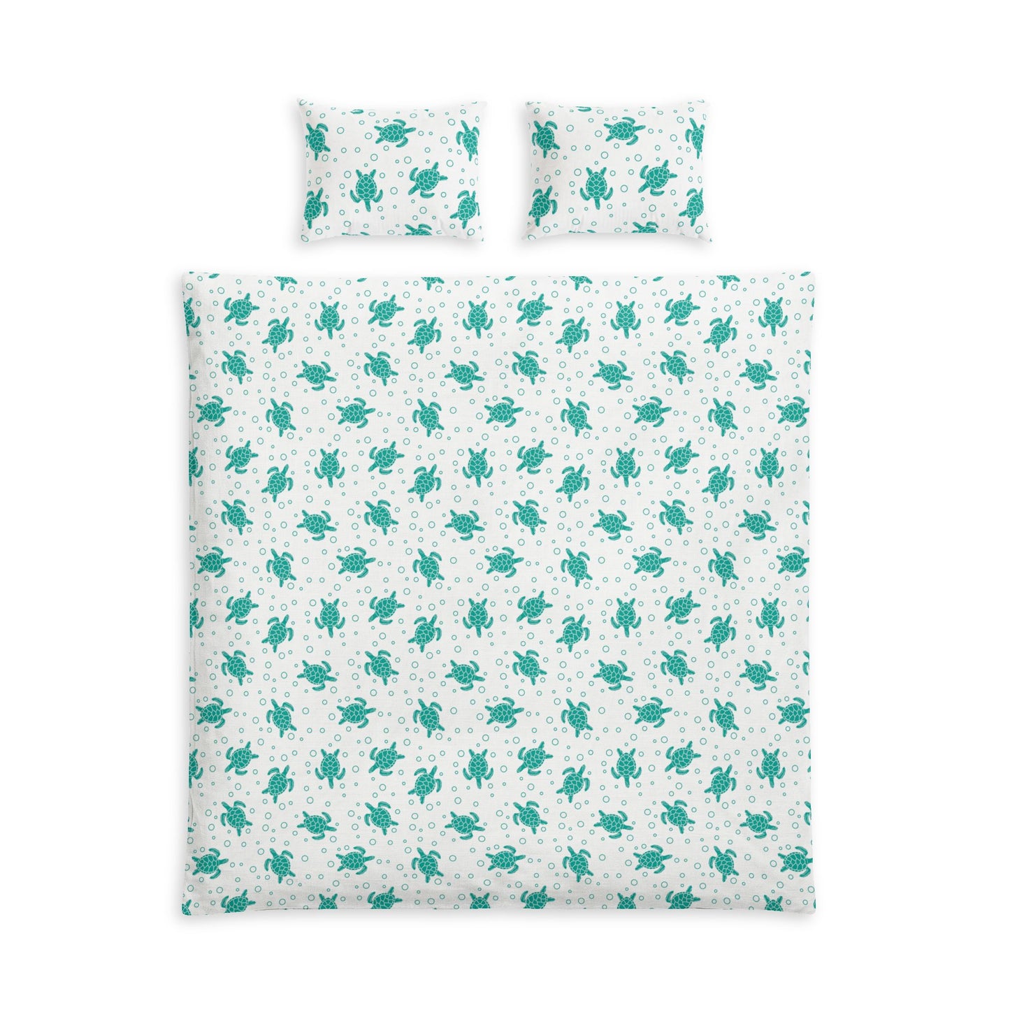 Teal Sea Turtle Pattern Bed Set | Coastal Nautical Bedding, Kids Ocean Theme
