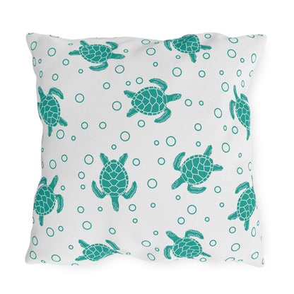 Sea Turtle Outdoor Pillow – Teal Nautical Patio Cushion
