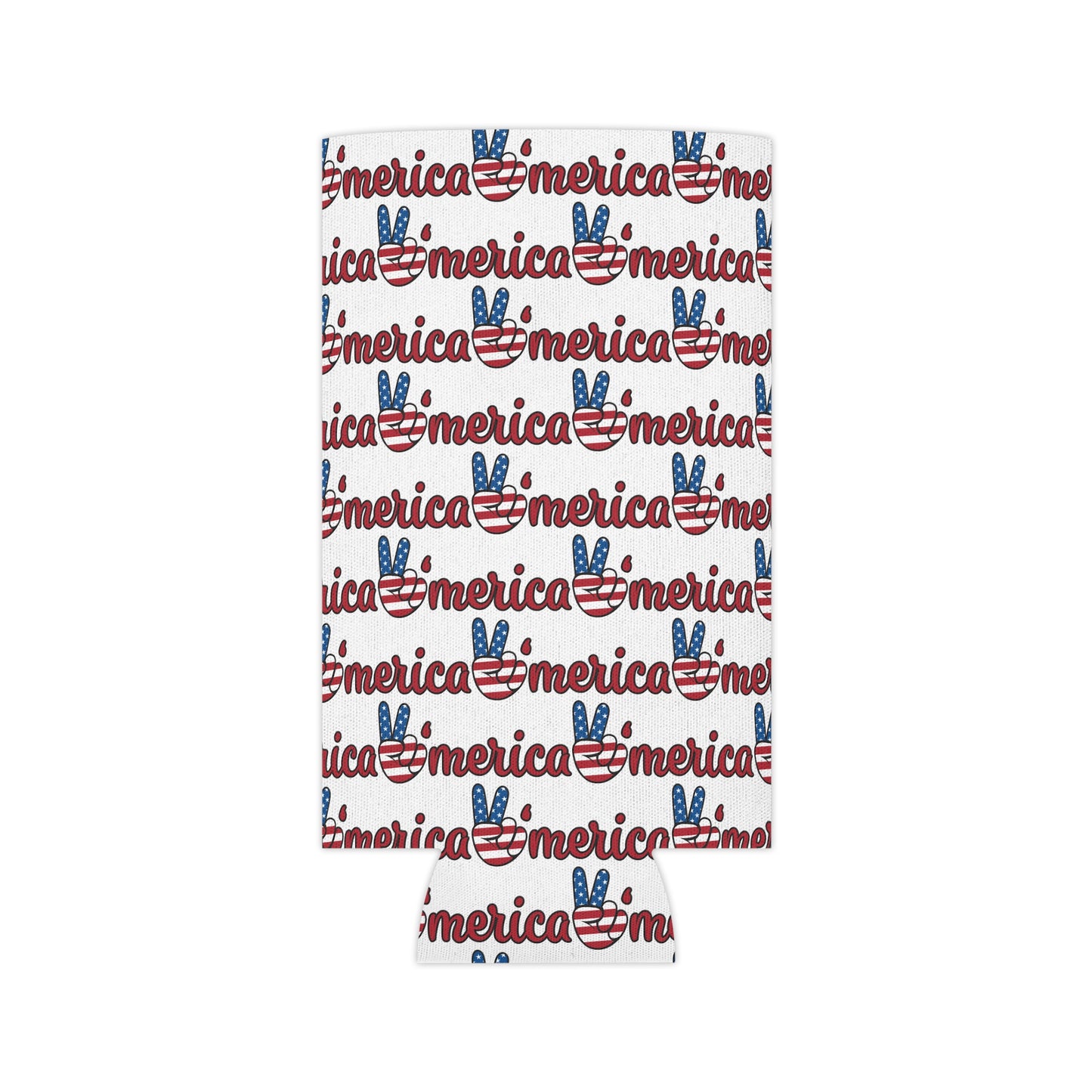 Merica Peace Sign Pattern Can Cooler | Patriotic 4th of July Drink Sleeve