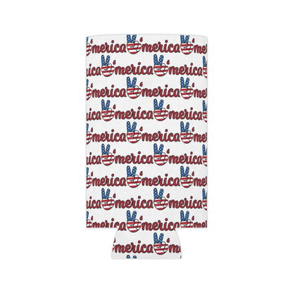 Merica Peace Sign Pattern Can Cooler | Patriotic 4th of July Drink Sleeve