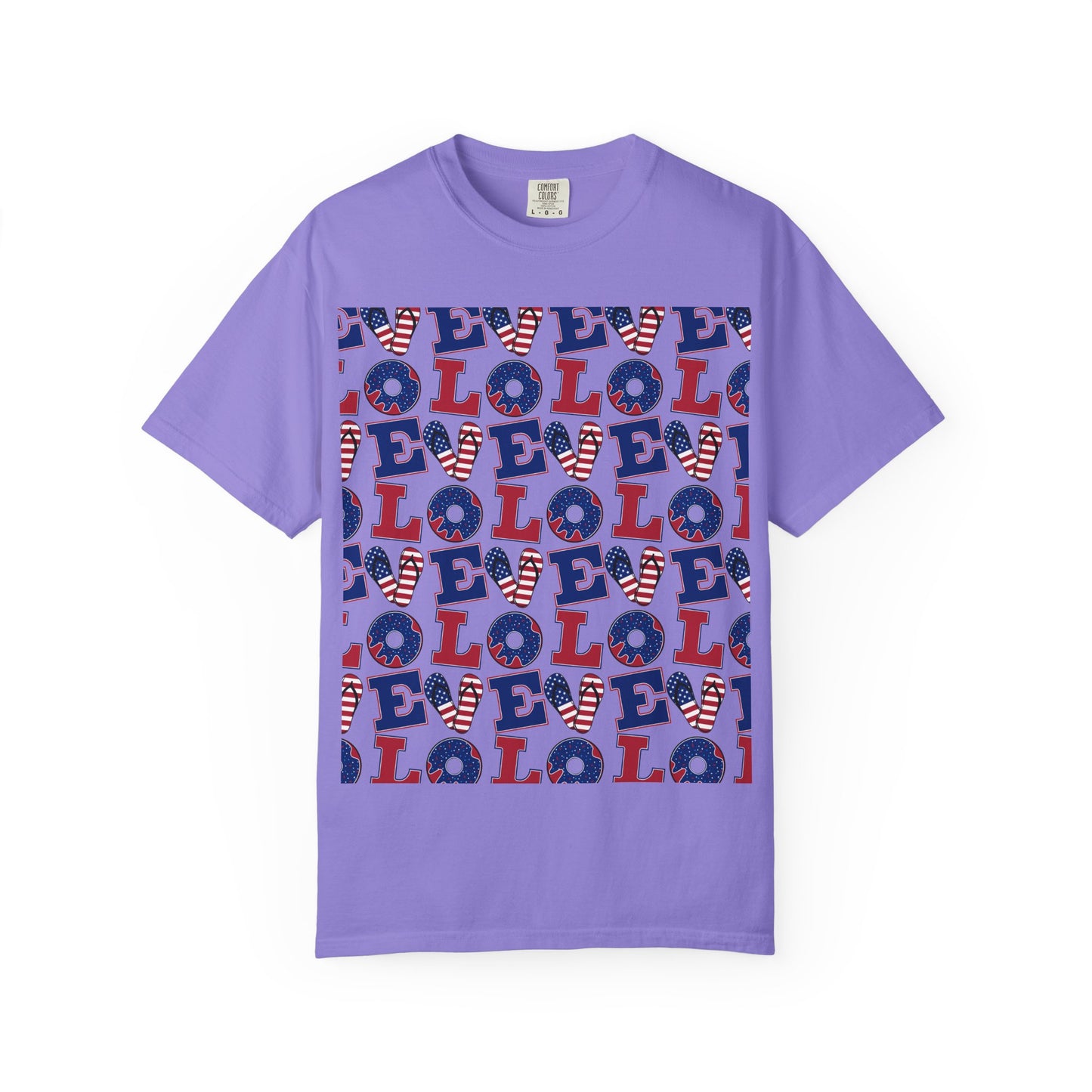 Patriotic LOL Pattern T-Shirt | Red White Blue Text Tee