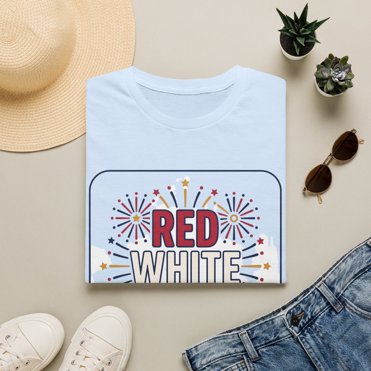 Red White Blue fireworks T-Shirt | Fourth of July patriotic tee