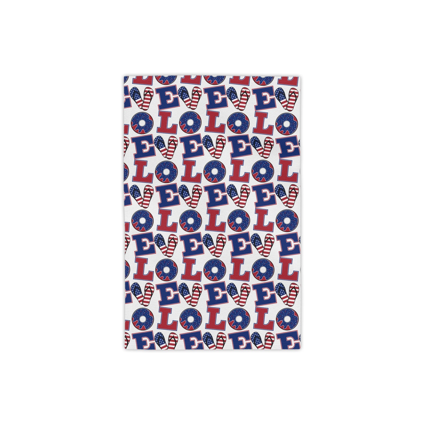 Patriotic LOVE Pattern Beach Towel | American Flag Heart, Red Blue Letters