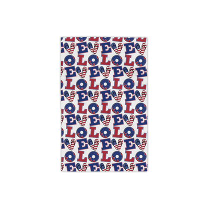 Patriotic LOVE Pattern Beach Towel | American Flag Heart, Red Blue Letters