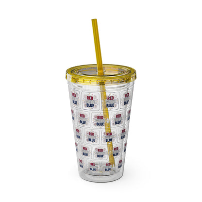 Red White Blue flag pattern Tumbler | 16oz straw cup