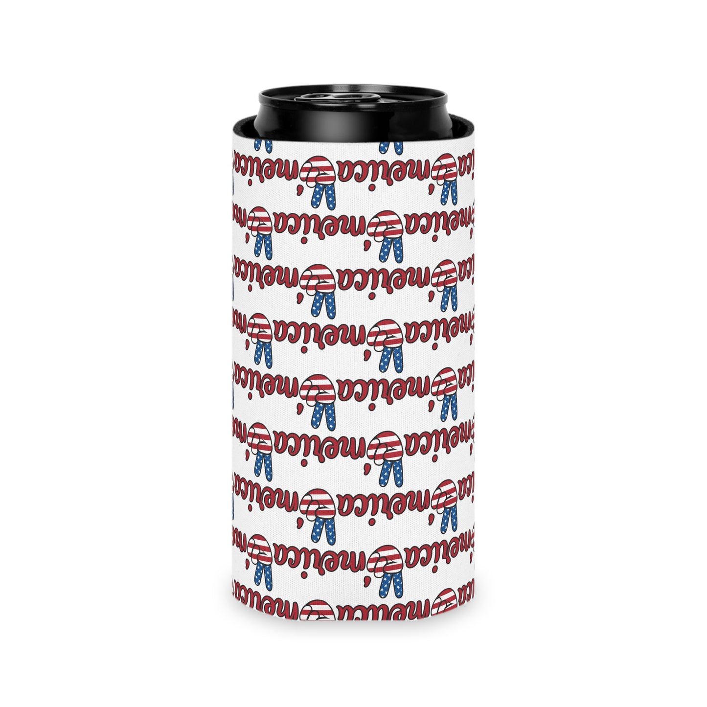 Merica Peace Sign Pattern Can Cooler | Patriotic 4th of July Drink Sleeve