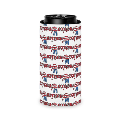 Merica Peace Sign Pattern Can Cooler | Patriotic 4th of July Drink Sleeve