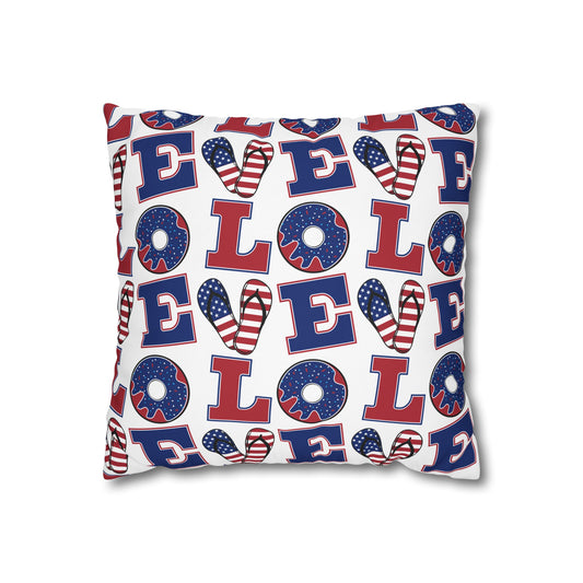 Patriotic LOVE pattern pillowcase | American flag heart, stars and stripes cushion cover