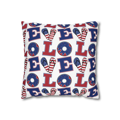 Patriotic LOVE pattern pillowcase | American flag heart, stars and stripes cushion cover