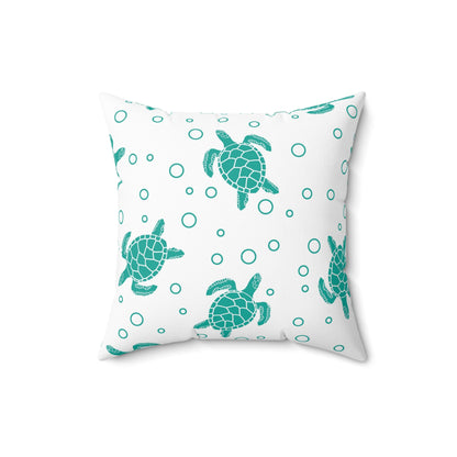Teal Sea Turtle Pattern Pillow | Square Decorative Pillow