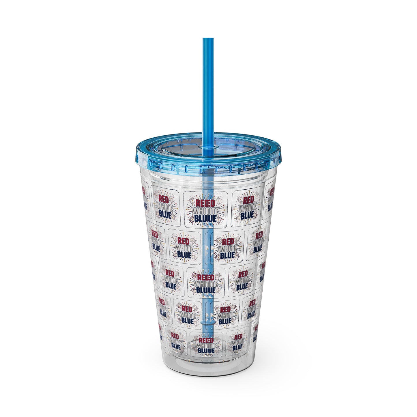 Red White Blue flag pattern Tumbler | 16oz straw cup