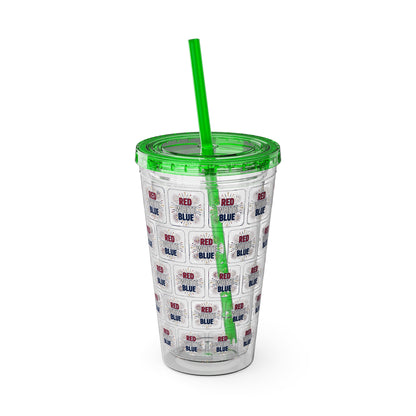 Red White Blue flag pattern Tumbler | 16oz straw cup