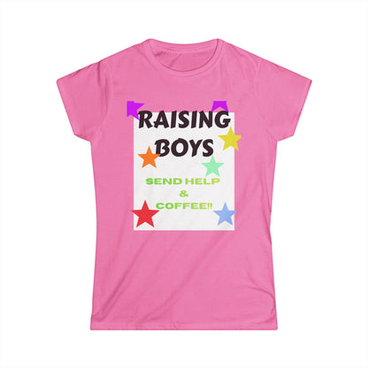 Raising Boys Send Help & Coffee Tee | Funny Parenting Shirt