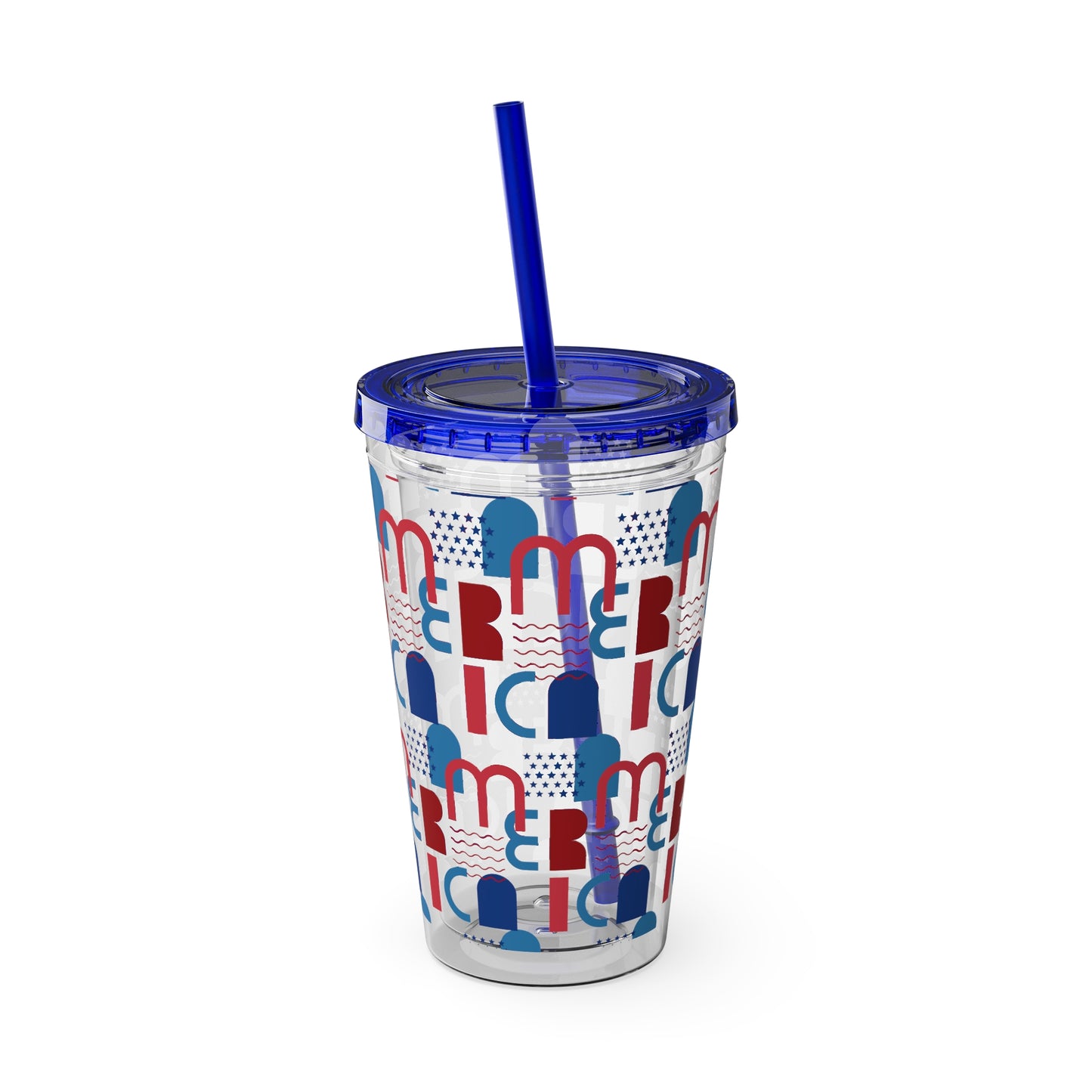 Red Blue Abstract Beach Pattern Tumbler | 16oz Straw Cup