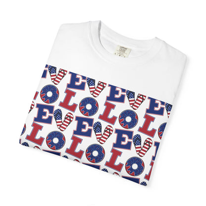 Patriotic LOL Pattern T-Shirt | Red White Blue Text Tee