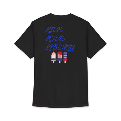 Live Love Liberty tee | Patriotic American flag donuts & popsicles | 4th of July