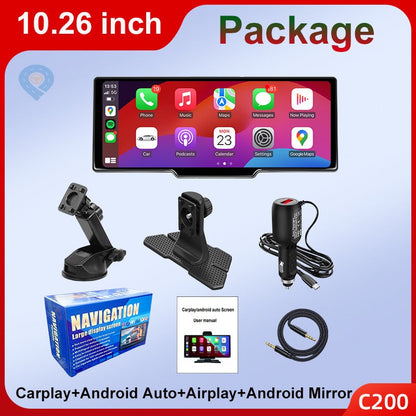 10.26-inch Portable Car Central Control Smart Screen with Wireless CarPlay, Android Auto, Bluetooth, and AHD Backup Camera