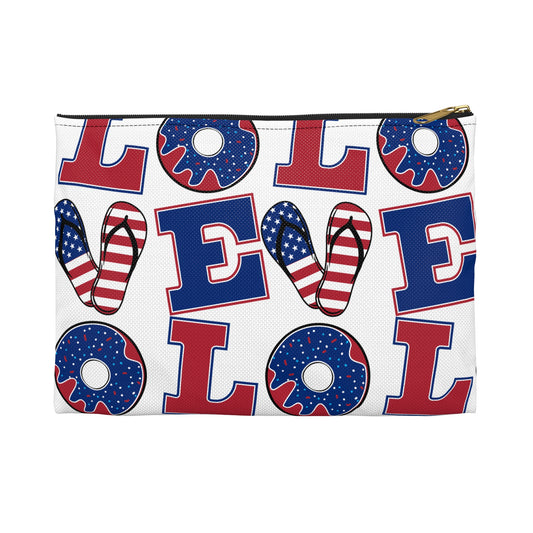 Patriotic LOVE pattern Accessory Pouch | American flag letters and icons