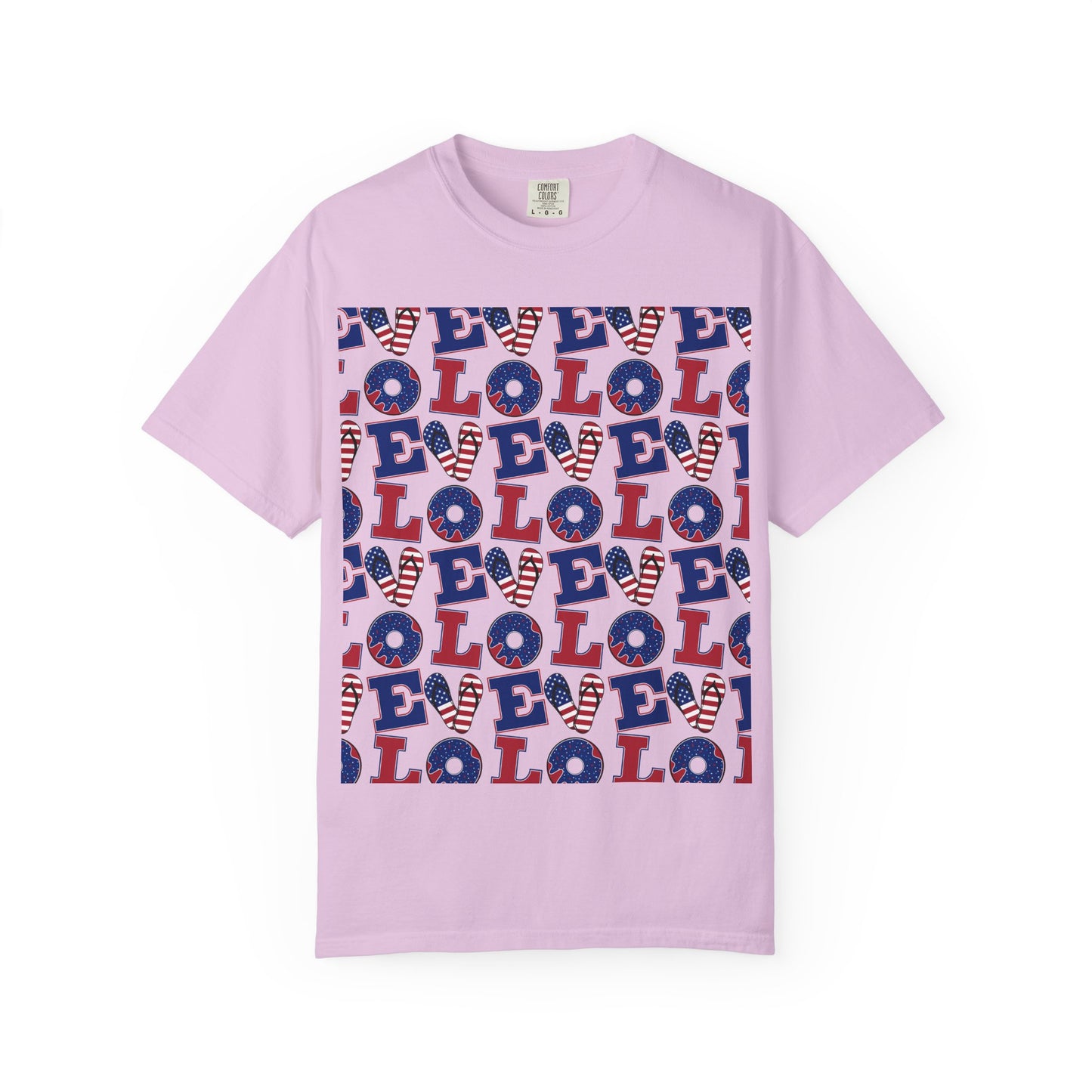 Patriotic LOL Pattern T-Shirt | Red White Blue Text Tee