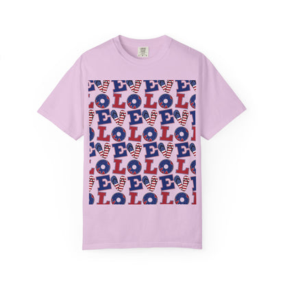 Patriotic LOL Pattern T-Shirt | Red White Blue Text Tee
