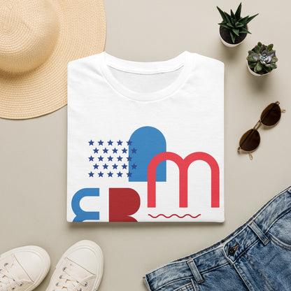 America typographic graphic T-Shirt | Red Blue USA stars waves