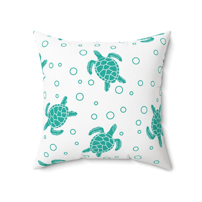 Teal Sea Turtle Pattern Pillow | Square Decorative Pillow