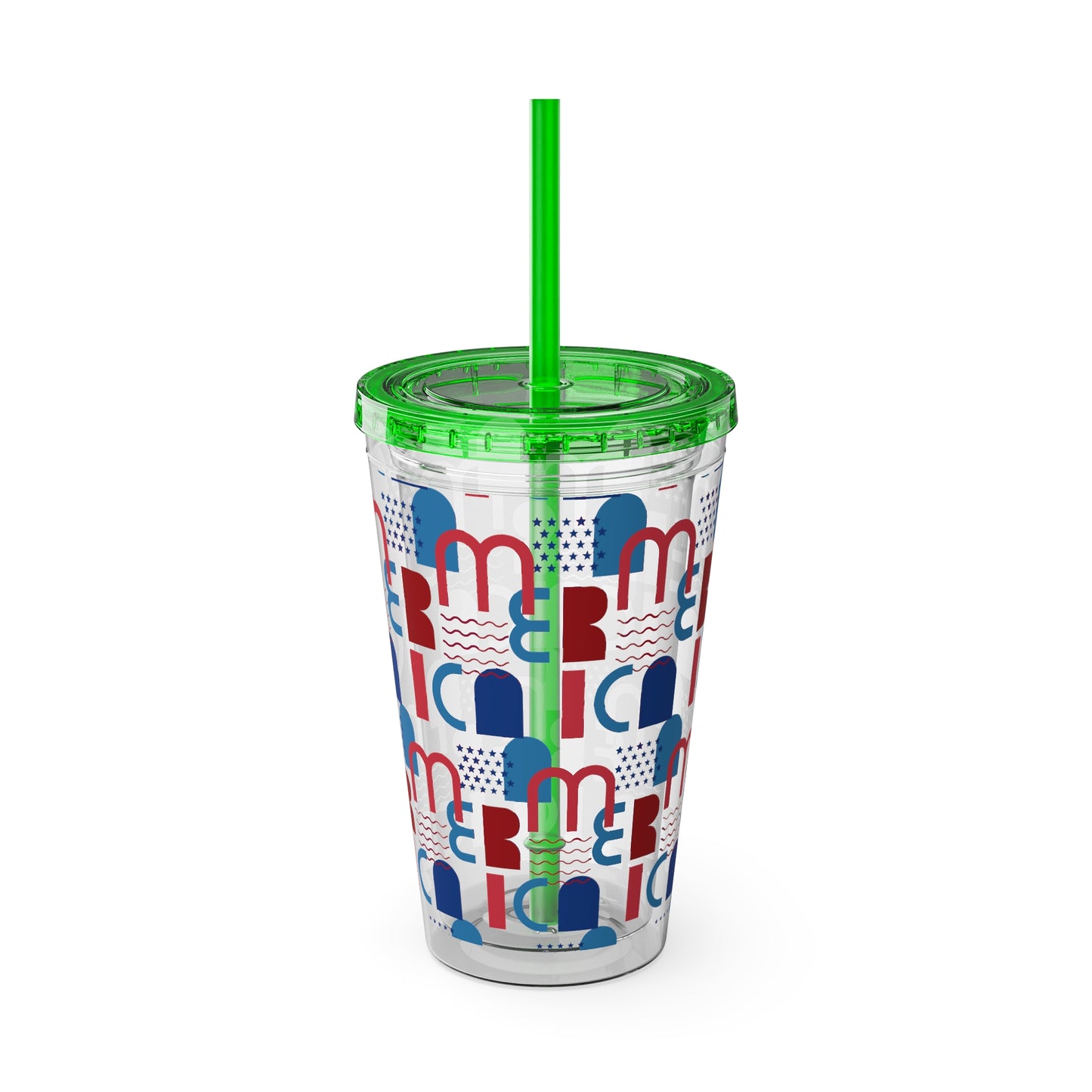 Red Blue Abstract Beach Pattern Tumbler | 16oz Straw Cup