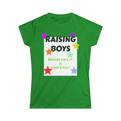 Raising Boys Send Help & Coffee Tee | Funny Parenting Shirt