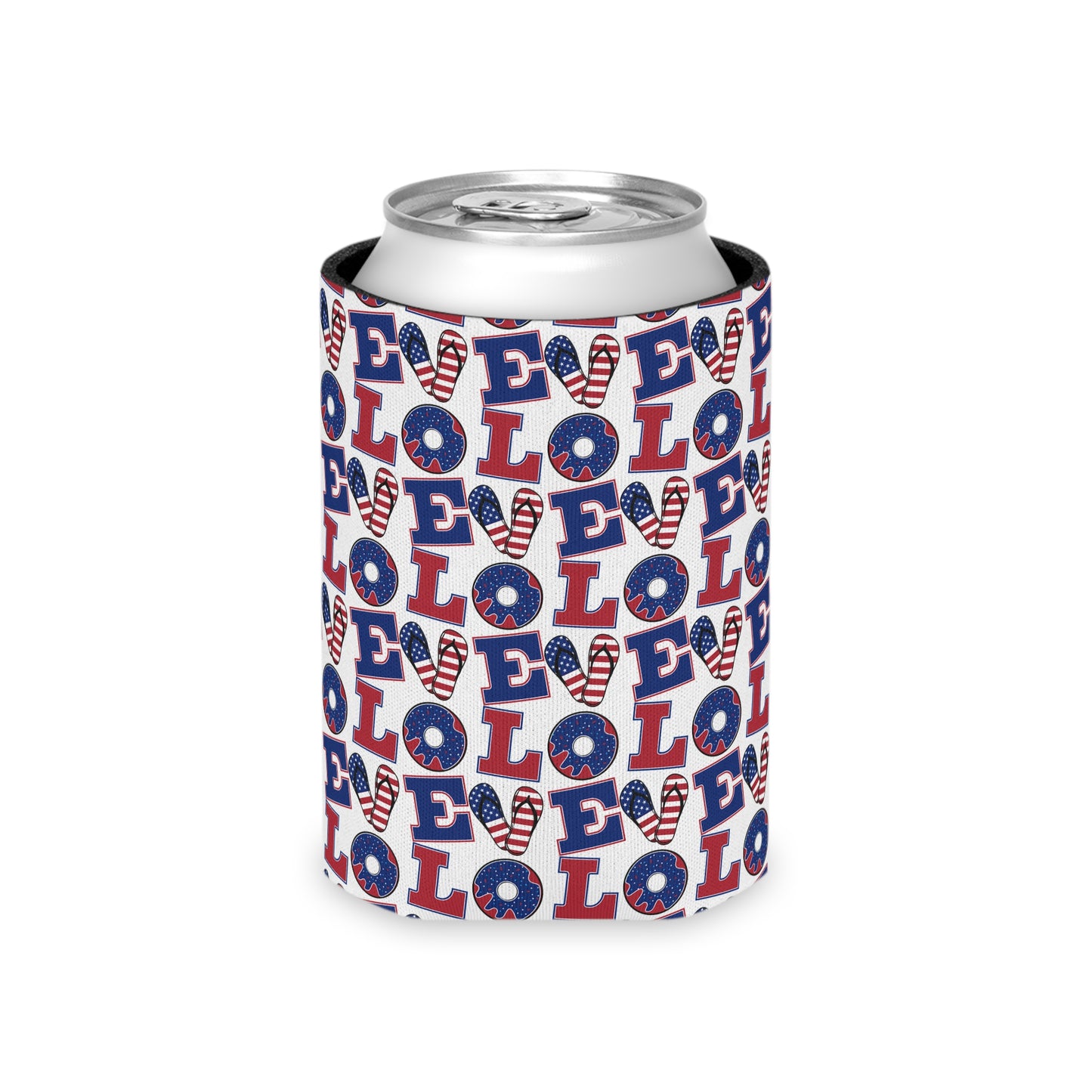 Patriotic LO Pattern Can Cooler | 4th of July, Americana Drink Sleeve