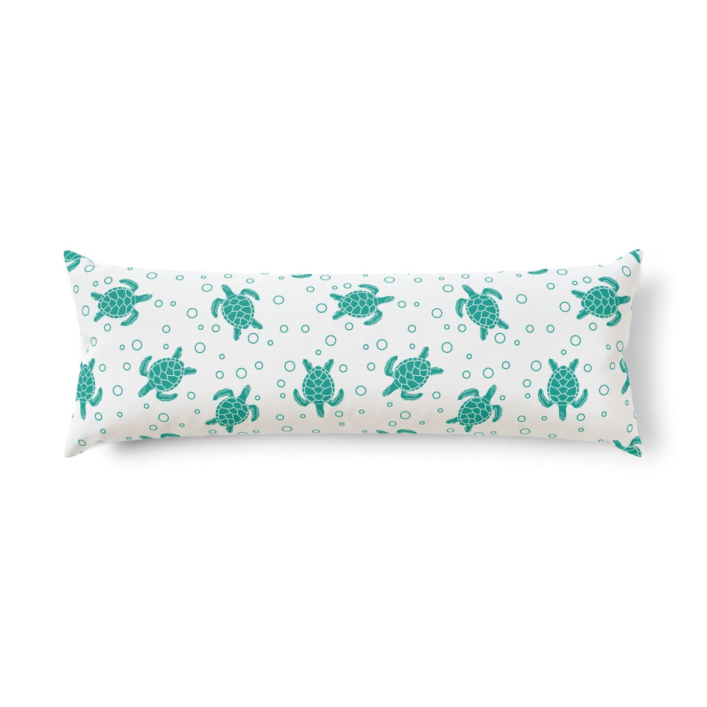 Teal Sea Turtle Pattern Body Pillow | Coastal Ocean Bubbles Print