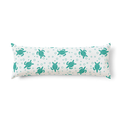 Teal Sea Turtle Pattern Body Pillow | Coastal Ocean Bubbles Print