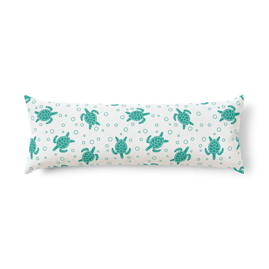 Teal Sea Turtle Pattern Body Pillow | Coastal Ocean Bubbles Print