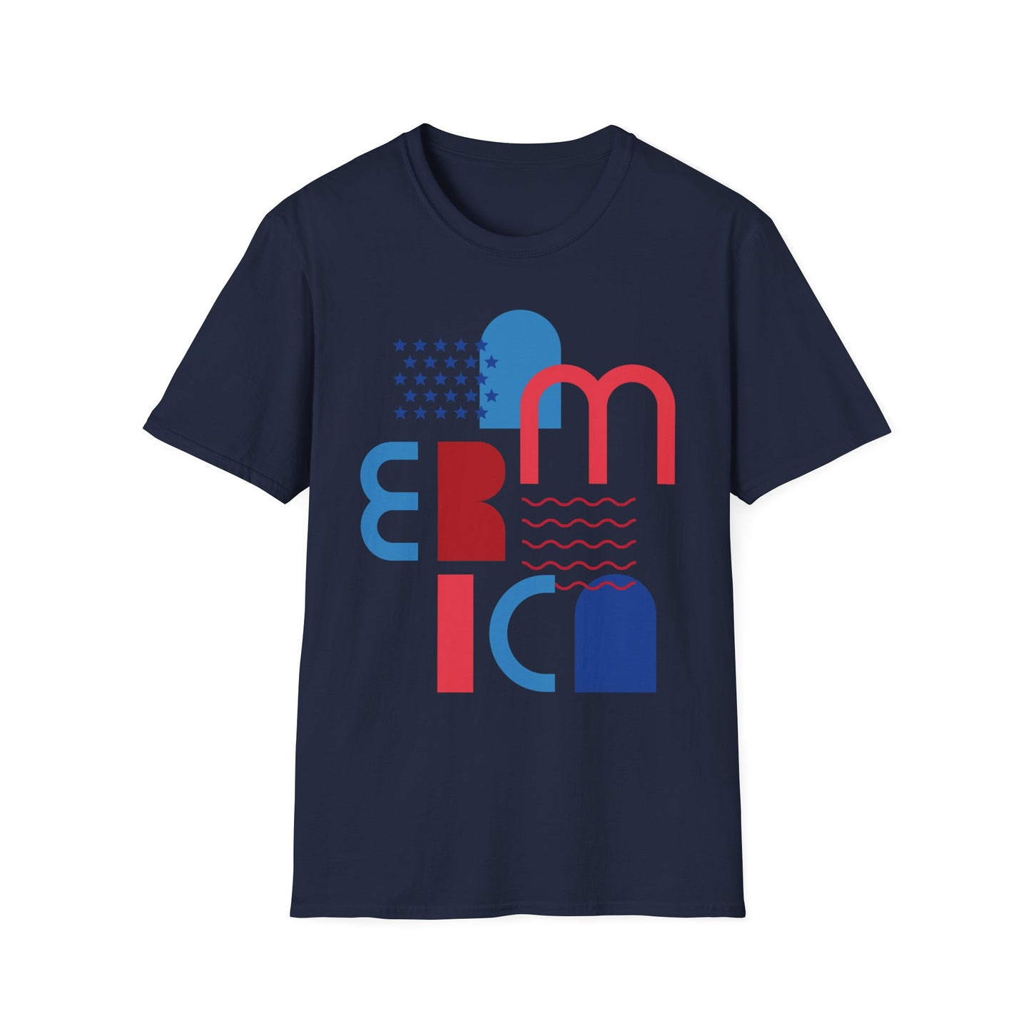 America typographic graphic T-Shirt | Red Blue USA stars waves