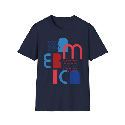 America typographic graphic T-Shirt | Red Blue USA stars waves
